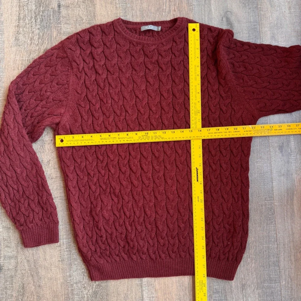MFH Knits Mens XL 100% Baby Alpaca Cable Knit Sweater Burgundy Made in Peru